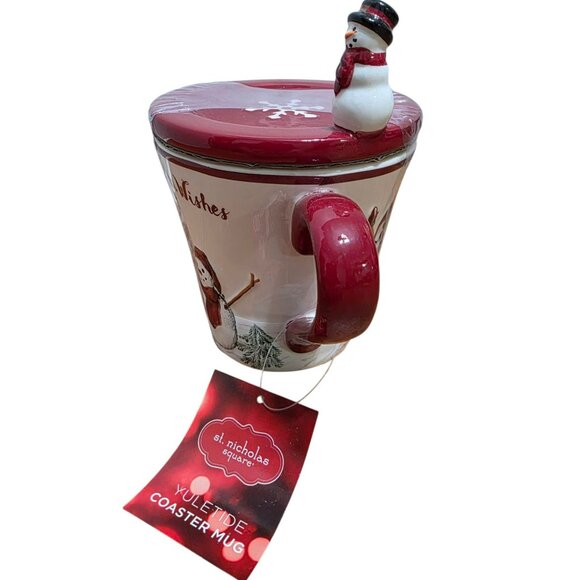 New Yuletide Snowman Mug Coaster Lid Holiday Cup Christmas Gift Warm Wishes Snow - Picture 4 of 10